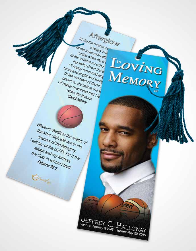 Funeral Bookmark Template Cyan Basketball Lover Light