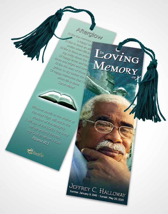 Funeral Bookmark Template Cyan Christian Faith