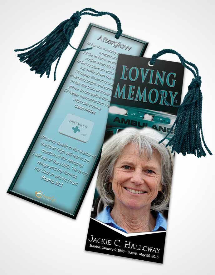 Funeral Bookmark Template Cyan EMT Savior
