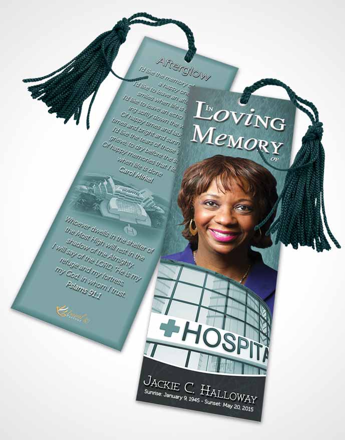 Funeral Bookmark Template Cyan Nurse