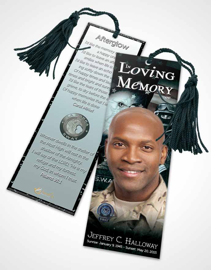 Funeral Bookmark Template Cyan SWAT Enforcement