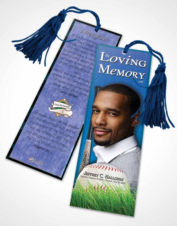 Funeral Bookmark Template Deep Blue Baseball Star Light