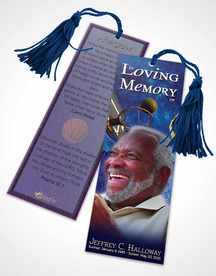 Funeral Bookmark Template Deep Blue Basketball Star