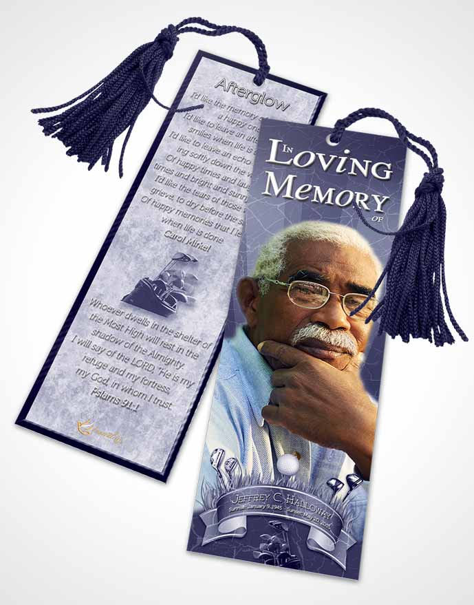 Funeral Bookmark Template Deep Blue Golf Star