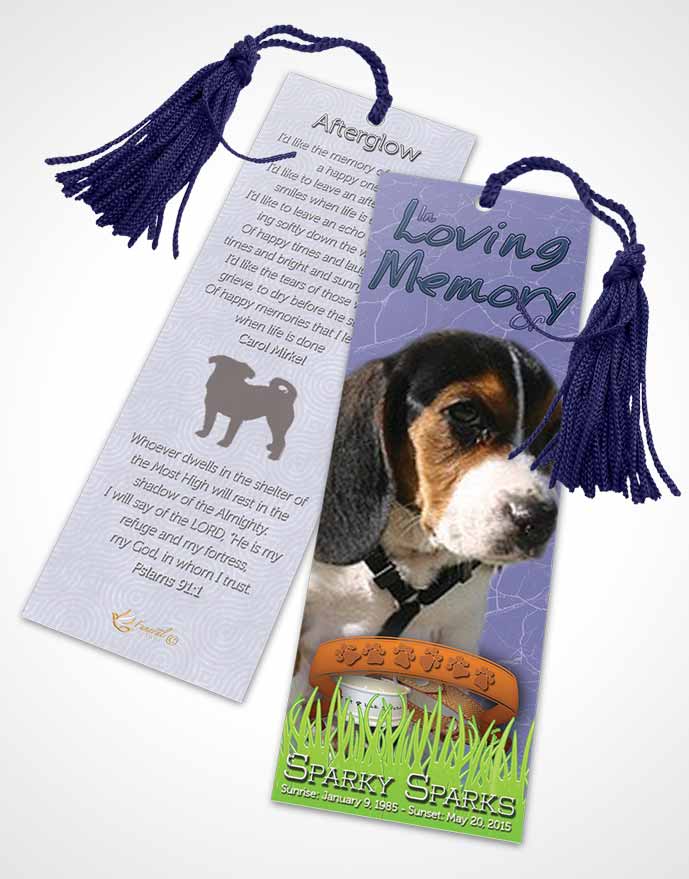 Funeral Bookmark Template Deep Blue Sparky the Dog