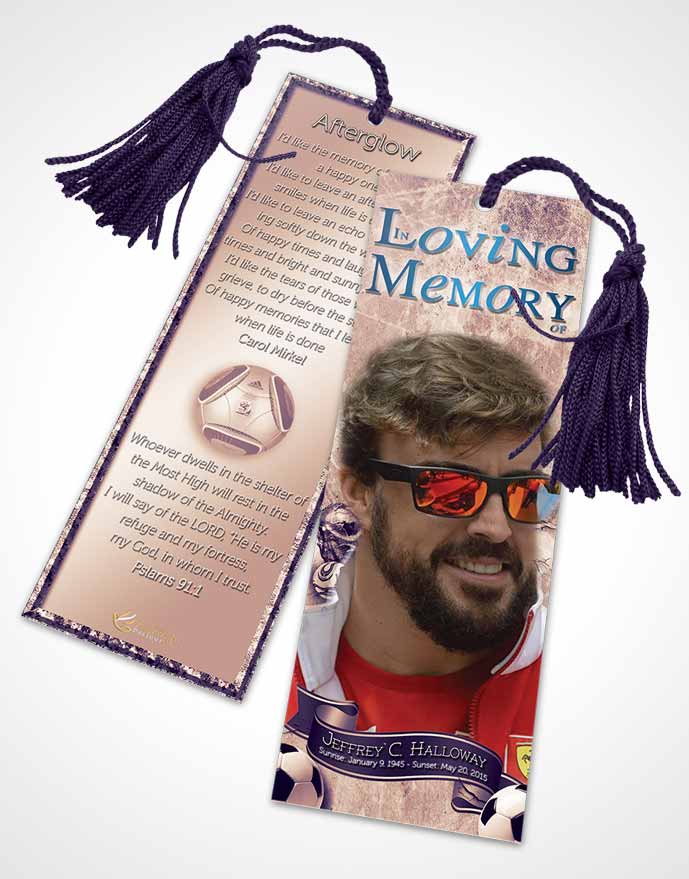 Funeral Bookmark Template Deep Lavender Bliss Soccer Superstar