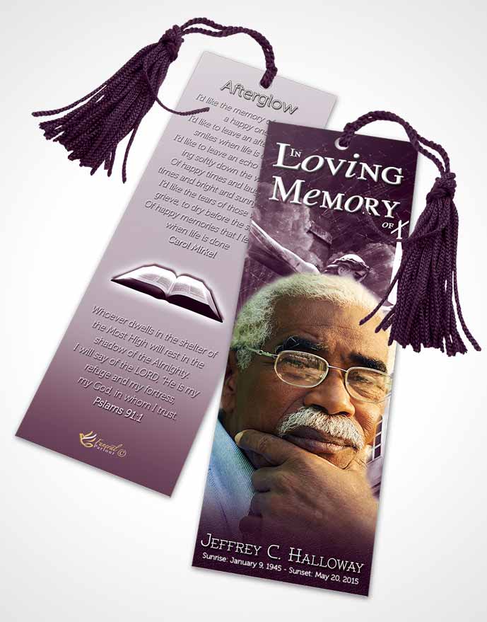 Funeral Bookmark Template Deep Lavender Christian Faith