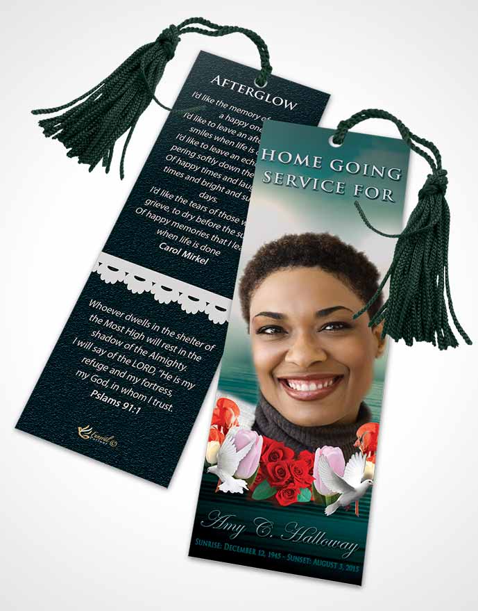 Funeral Bookmark Template Deep Ocean Delightful Doves
