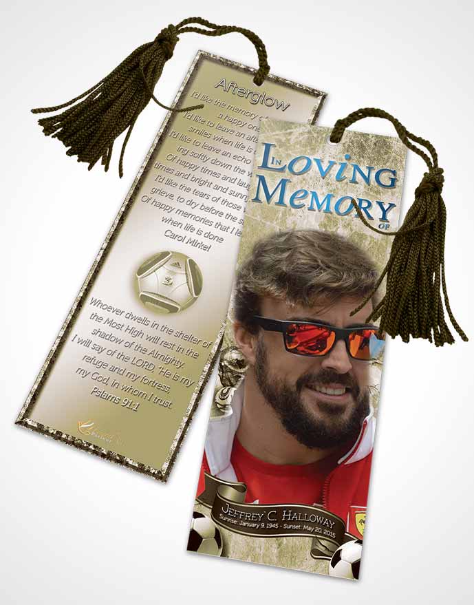 Funeral Bookmark Template Deep Soft Serenity Soccer Superstar