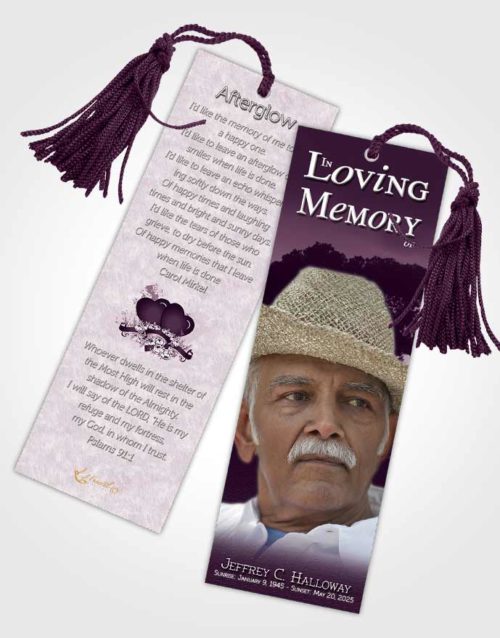 Funeral Bookmark Template Distant Lavender Horizon