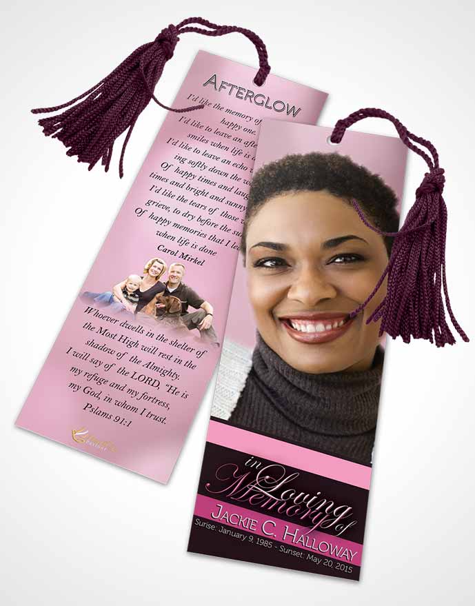 Funeral Bookmark Template Divine Essence Pink Carnation