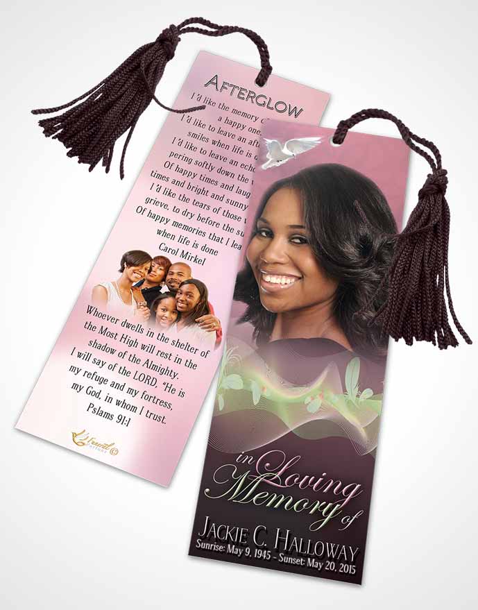 Funeral Bookmark Template Divinity Salmon Pink Memories