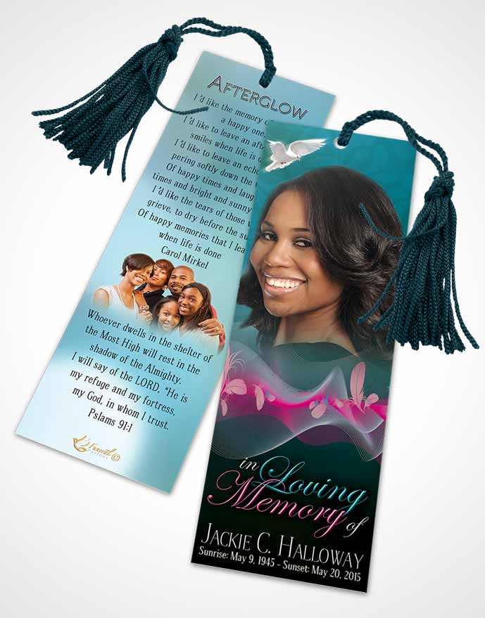 Funeral Bookmark Template Divinity Turquoise Star