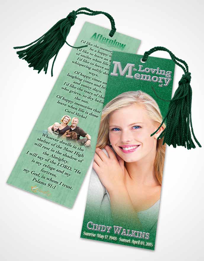 Funeral Bookmark Template Elegant Love Glowing Emerald