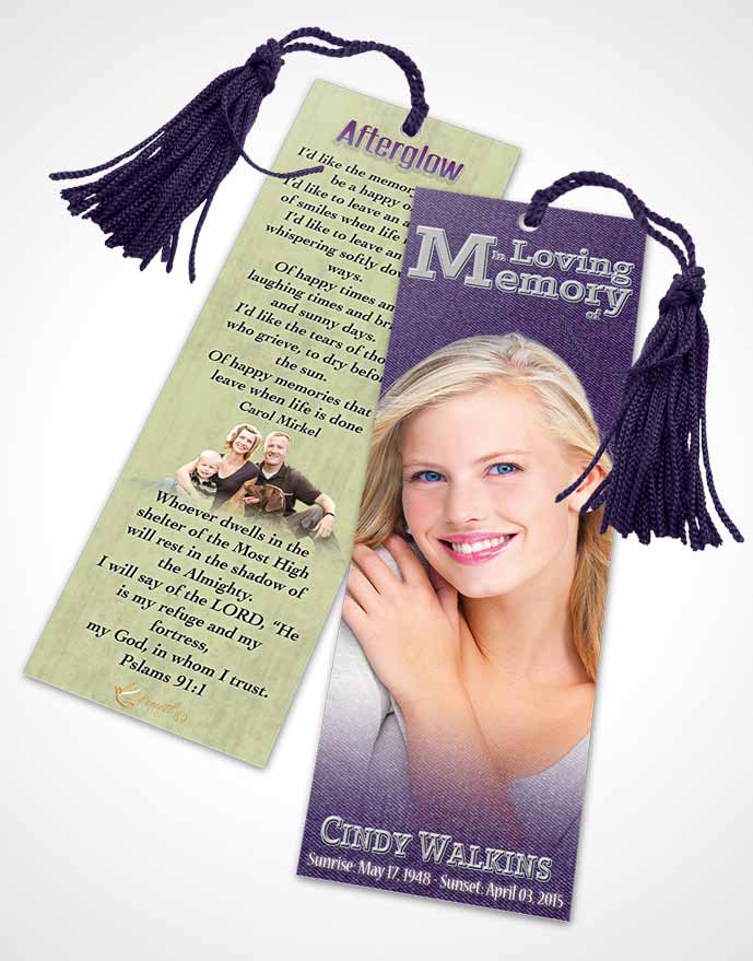 Funeral Bookmark Template Elegant Love Misty Sapphire