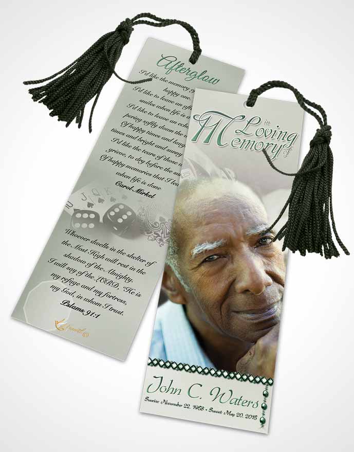 Funeral Bookmark Template Emerald Aces