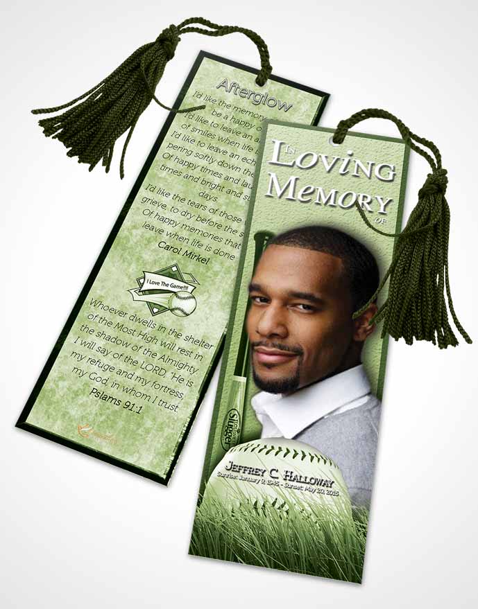 Funeral Bookmark Template Emerald Baseball Star Light
