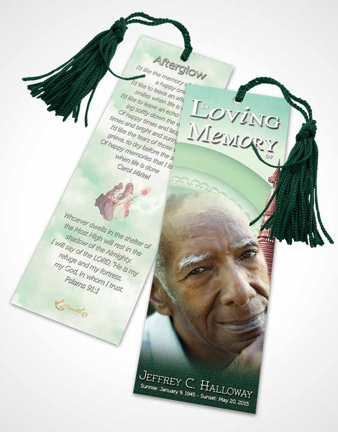 Funeral Bookmark Template Emerald Buddhist Faith