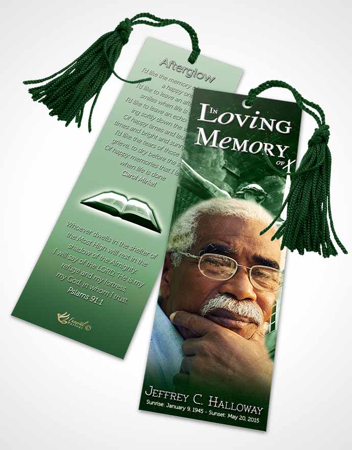 Funeral Bookmark Template Emerald Christian Faith