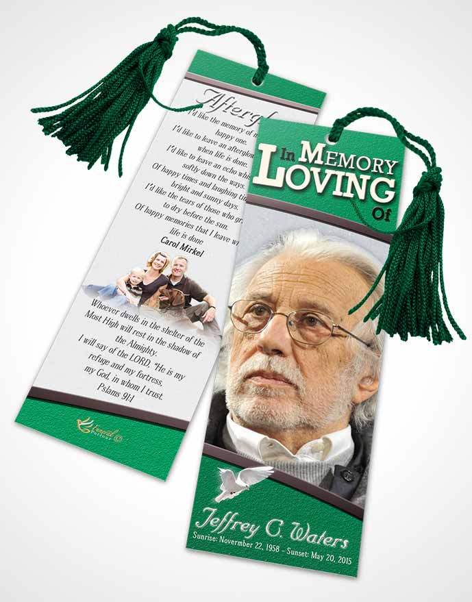 Funeral Bookmark Template Emerald Clarity