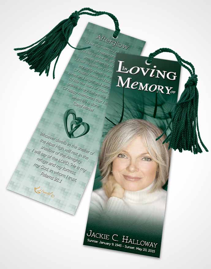 Funeral Bookmark Template Emerald Dandelion Heaven