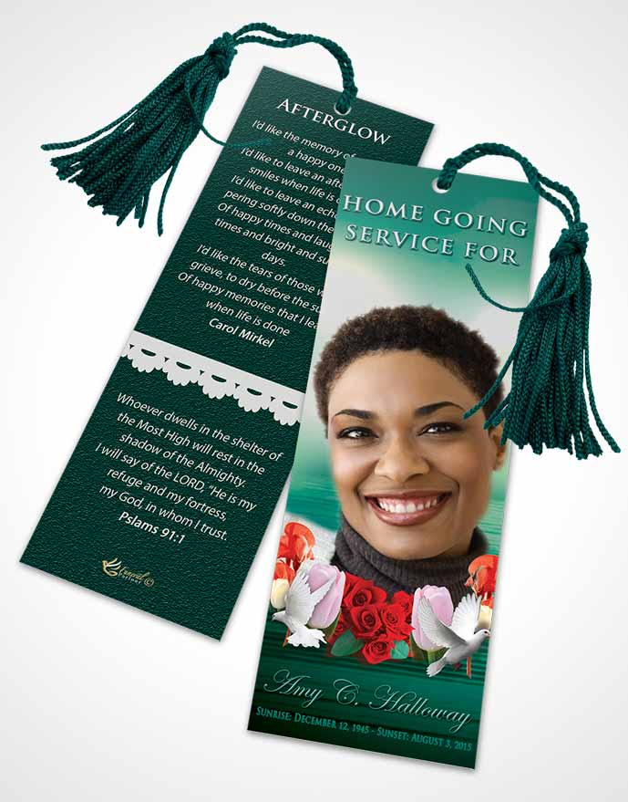 Funeral Bookmark Template Emerald Delightful Doves