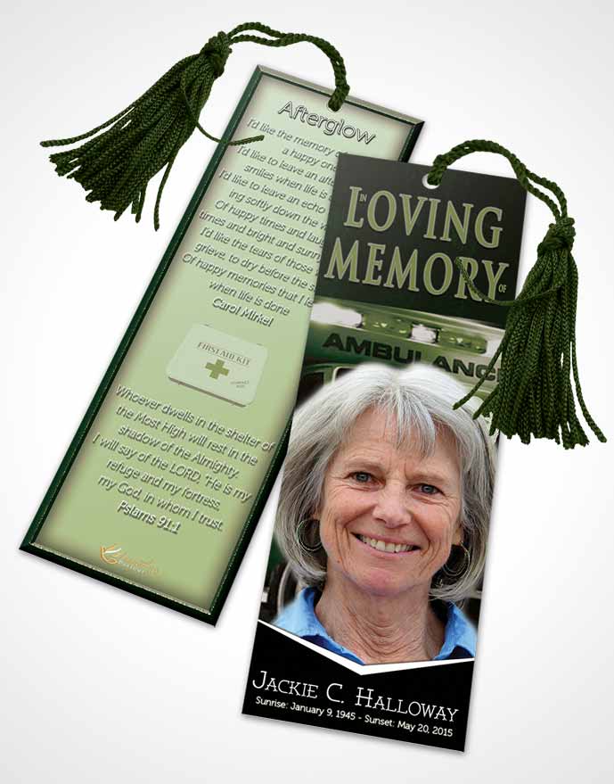 Funeral Bookmark Template Emerald EMT Savior