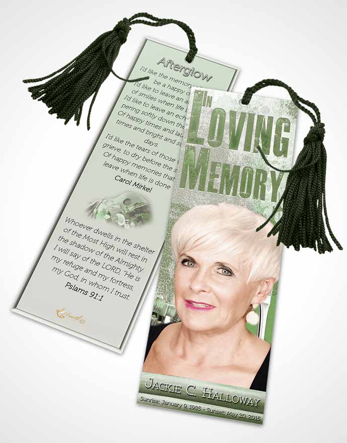 Funeral Bookmark Template Emerald Glow Painters Paradise