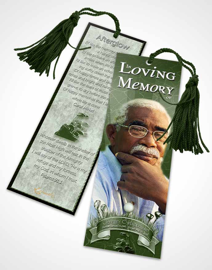 Funeral Bookmark Template Emerald Golf Star