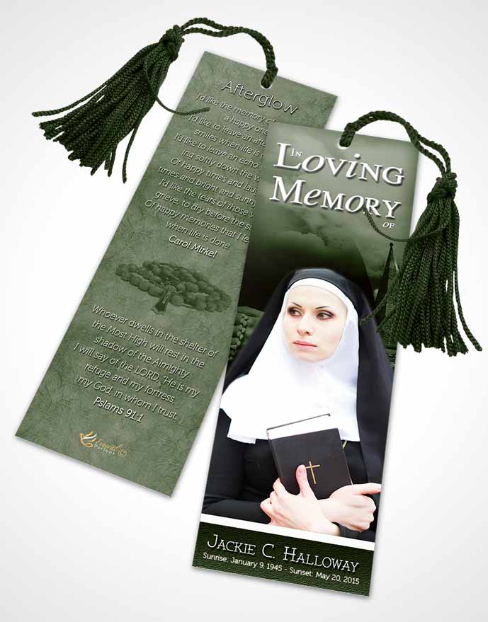 Funeral Bookmark Template Emerald Heavenly Nun