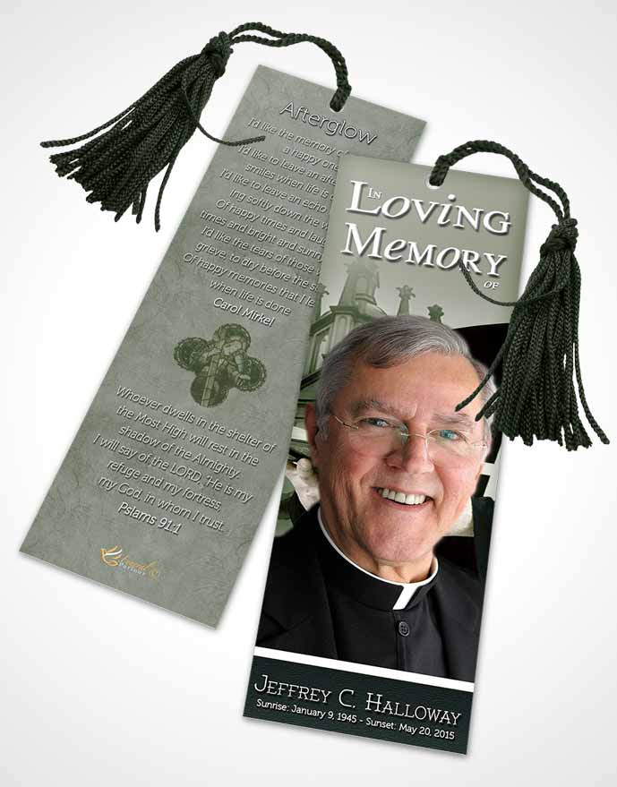 Funeral Bookmark Template Emerald Heavenly Priest