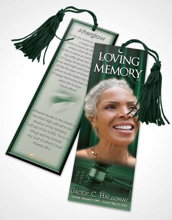 Funeral Bookmark Template Emerald Judge Justice