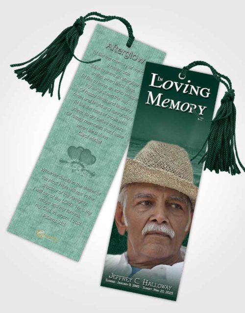 Funeral Bookmark Template Emerald Misty Mountain