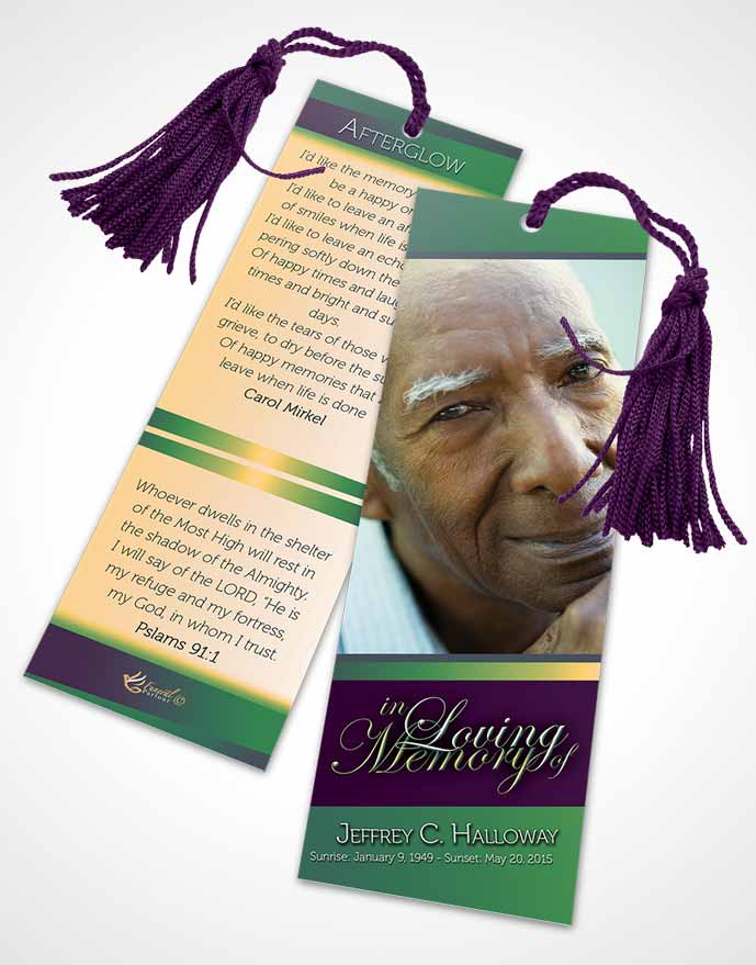 Funeral Bookmark Template Emerald Serenity Tranquility Light