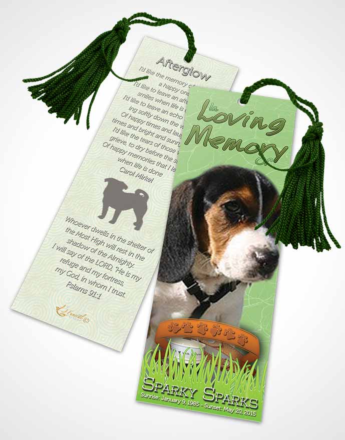 Funeral Bookmark Template Emerald Sparky the Dog