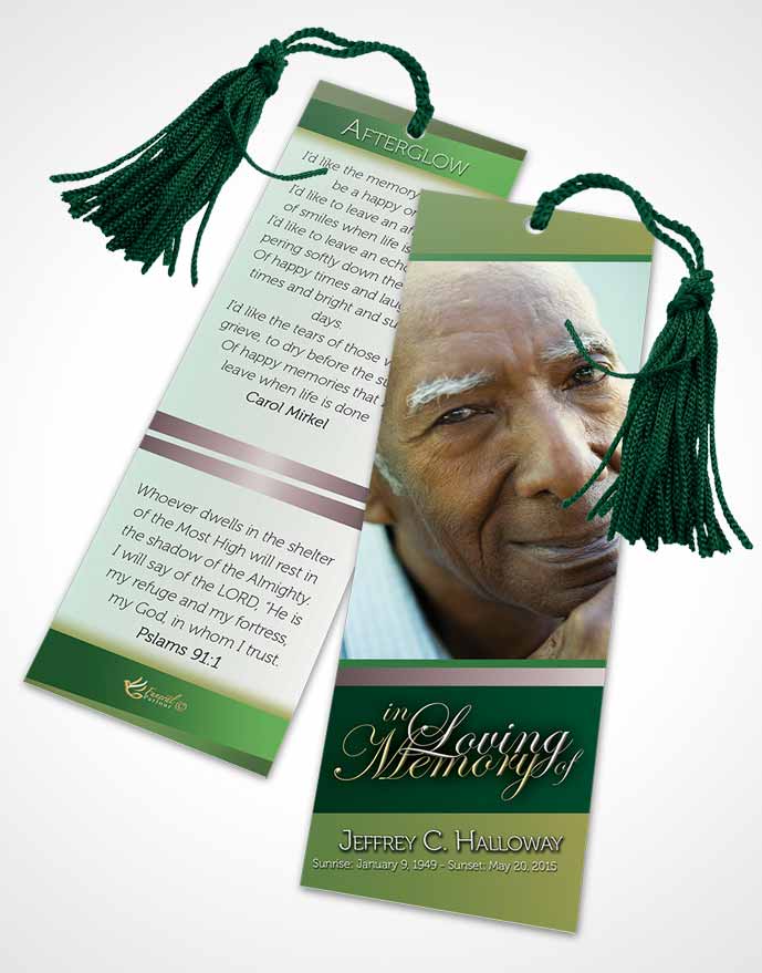 Funeral Bookmark Template Emerald Sunrise Tranquility Light