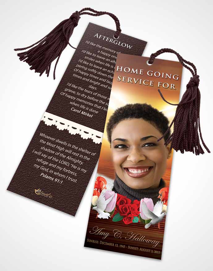 Funeral Bookmark Template Evening Delightful Doves