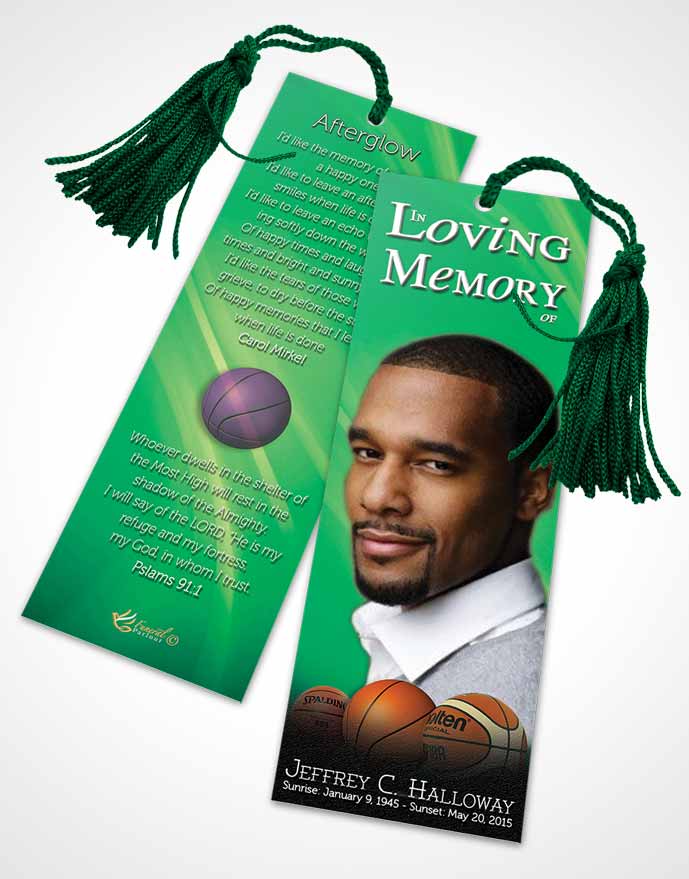 Funeral Bookmark Template Forest Basketball Lover Dark