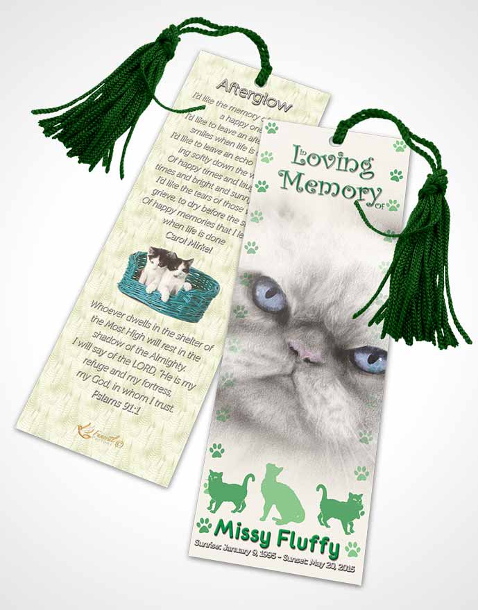 Funeral Bookmark Template Forest Fluffy Cat