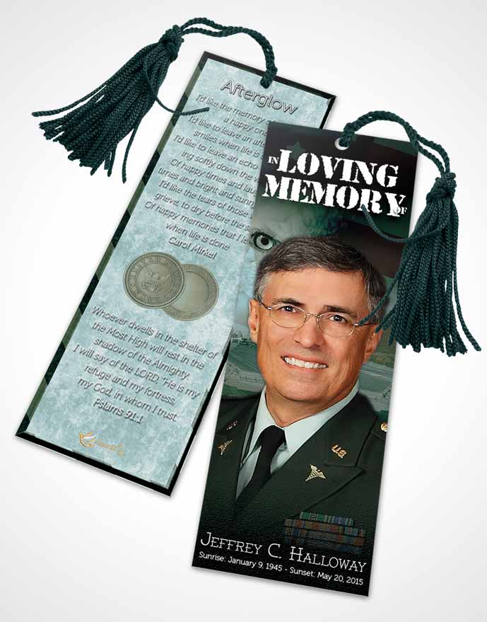 Funeral Bookmark Template Forest Navy Salute