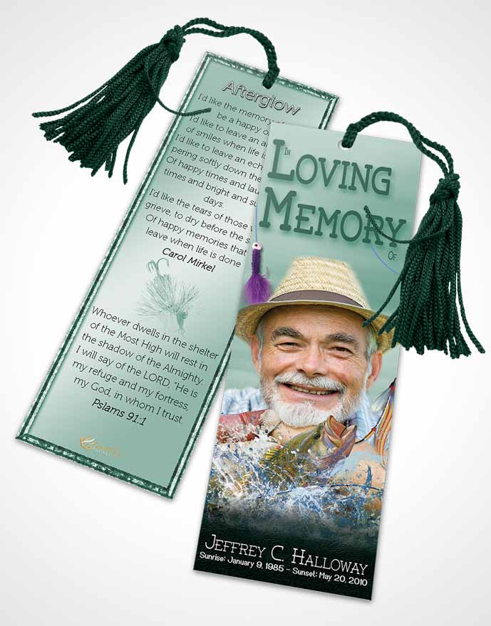Funeral Bookmark Template Forest Waters Calm Fisherman