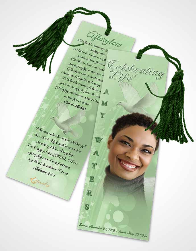 Funeral Bookmark Template Free Spirit Emerald Glow