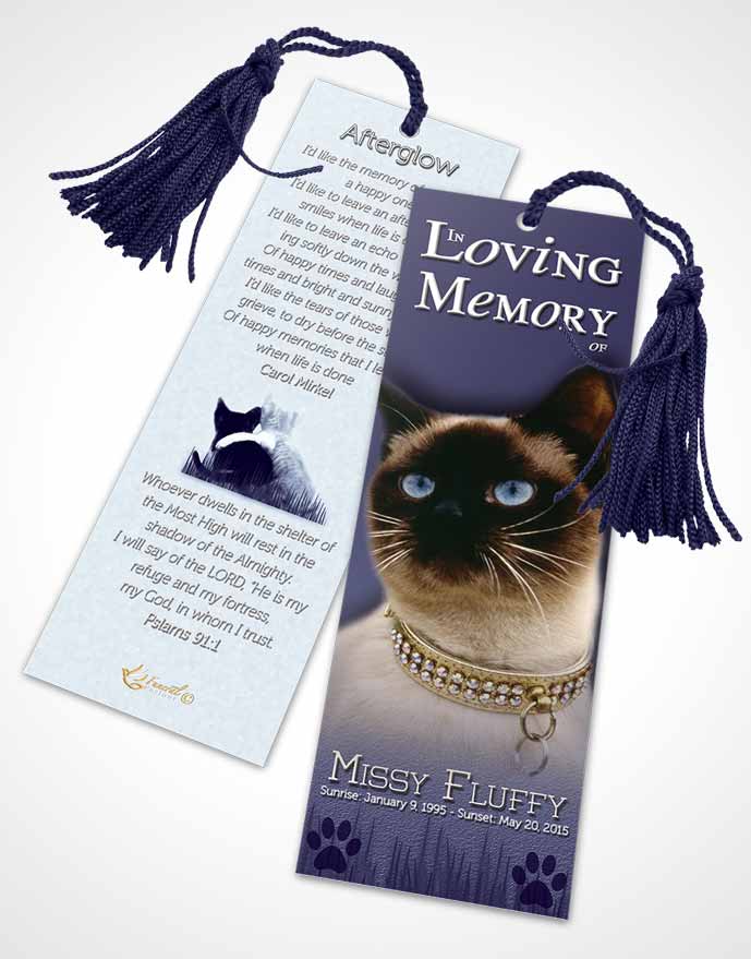 Funeral Bookmark Template Blue Fluffy Kitty