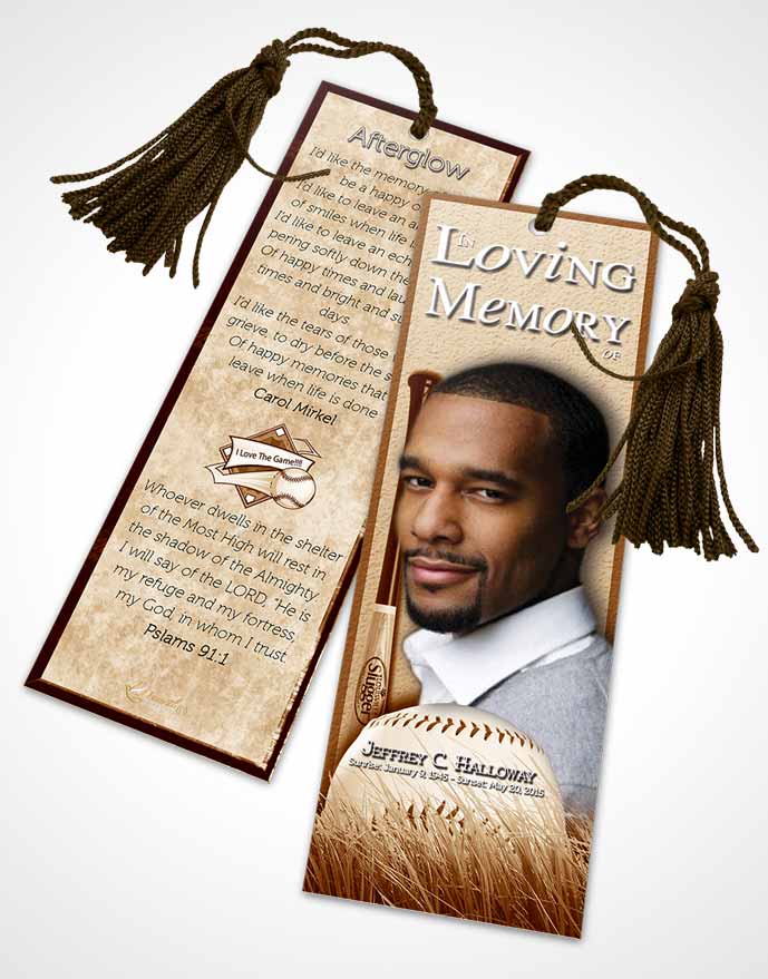 Funeral Bookmark Template Golden Baseball Star Dark