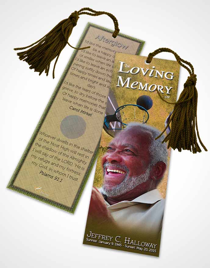 Funeral Bookmark Template Golden Basketball Star