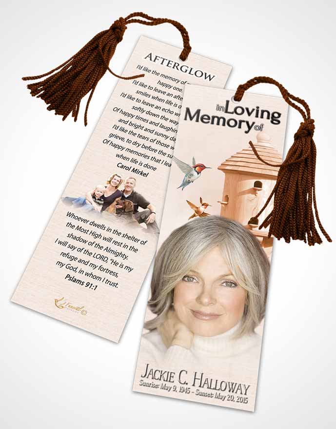 Funeral Bookmark Template Golden Birds of a Feather