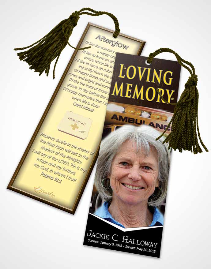 Funeral Bookmark Template Golden EMT Savior