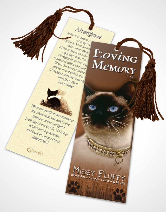 Funeral Bookmark Template Golden Fluffy Kitty