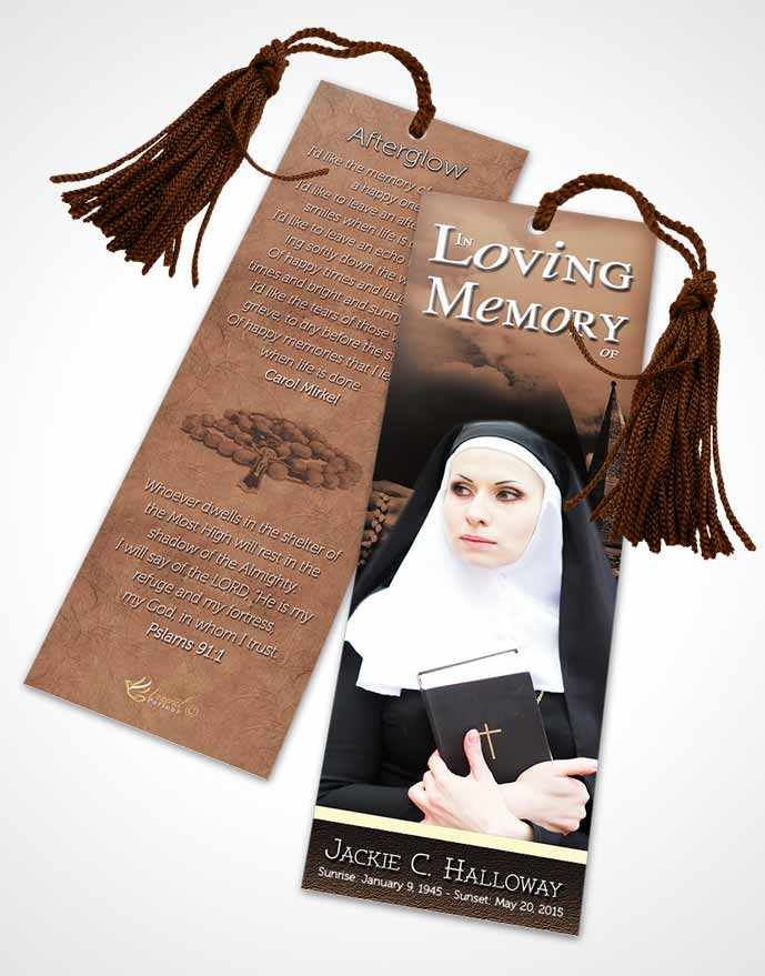 Funeral Bookmark Template Golden Heavenly Nun