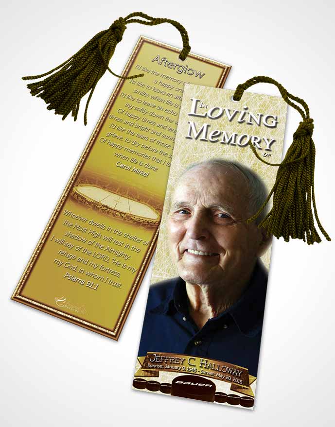 Funeral Bookmark Template Golden Hockey Star